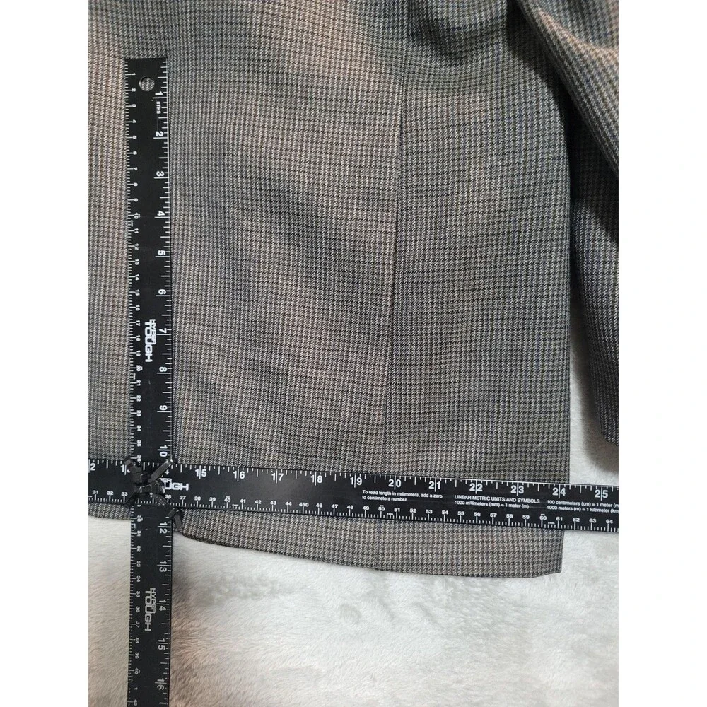 Lauren Ralph Sport Coat Mens 46L Gray Check Wool Twill 2 Button Blazer Long
